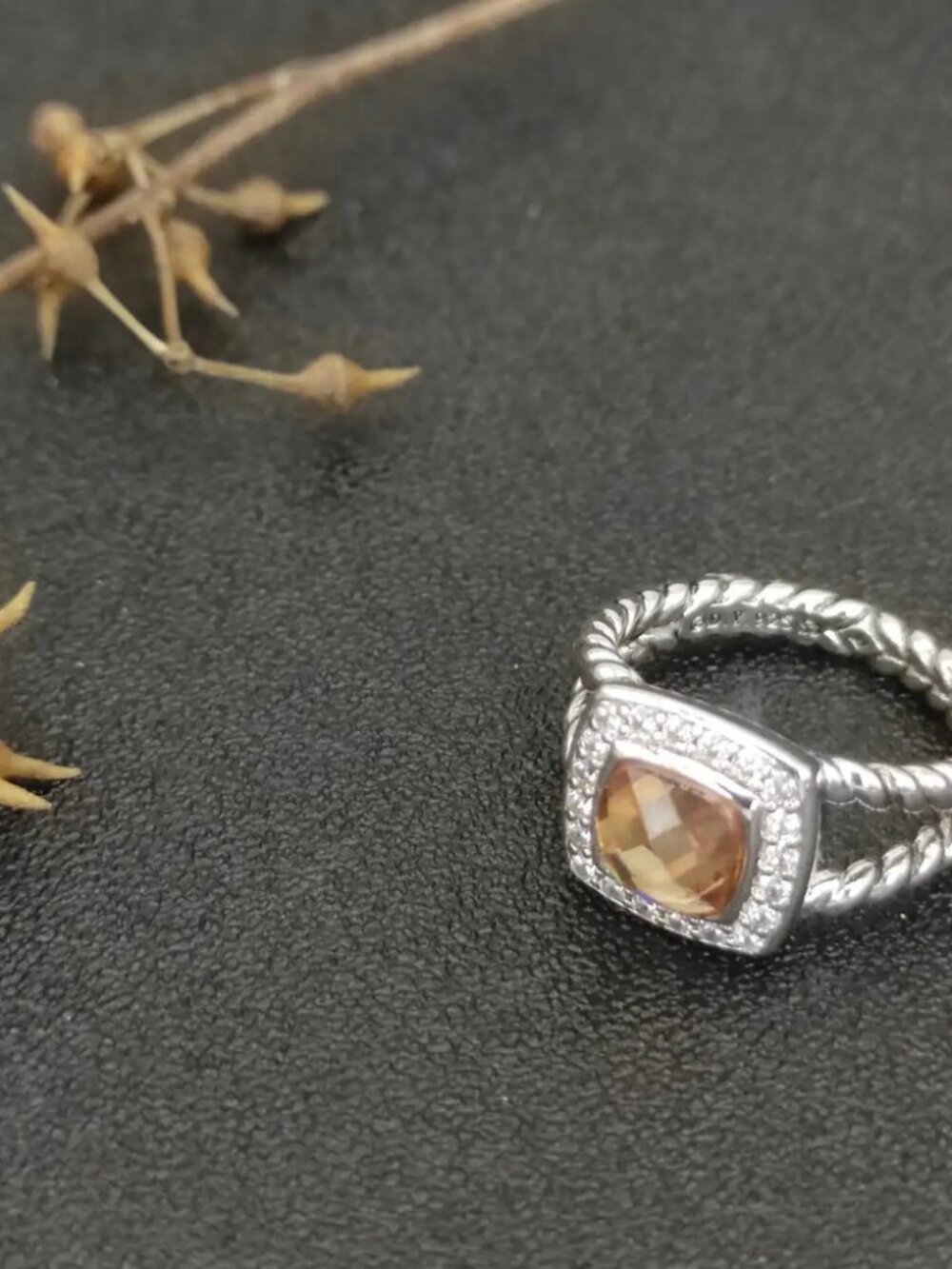 David Yurman Square Diamond Ring with Champagne Diamonds